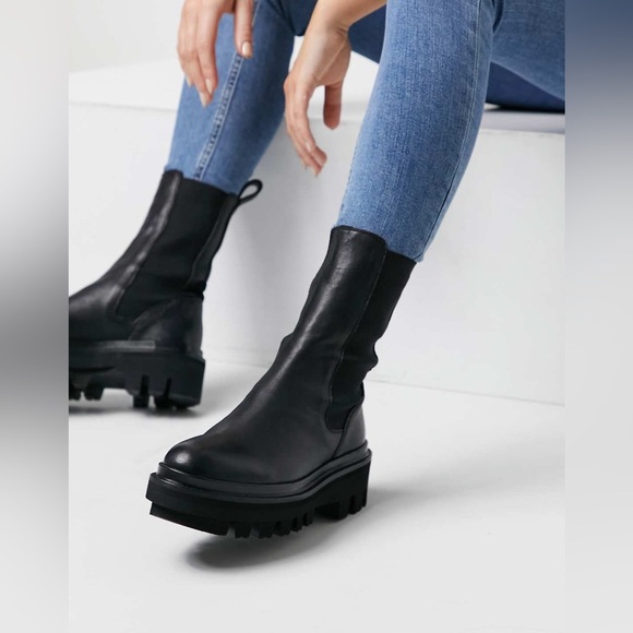 AllSaints Billie tall chunky leather Chelsea boots in black - Picture 5 of 13